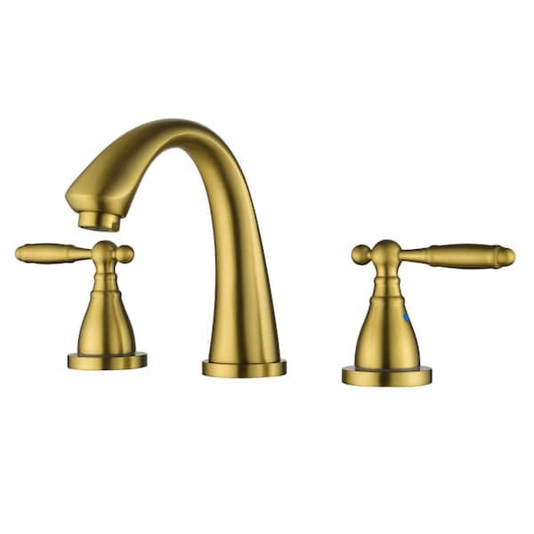 Boyel Living 8 in. Widespread Double Handle 1.2 GPM Bathroom Faucet with Quick Connect Hose and Water Supply Hose in Brushed Gold