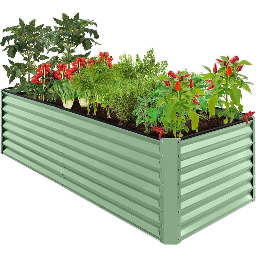 Best Choice Products 8 ft. x 4 ft. x 2 ft. Sage Green Outdoor Steel Raised Garden Bed, Planter Box for Vegetables, Flowers, Herbs SKY7333
