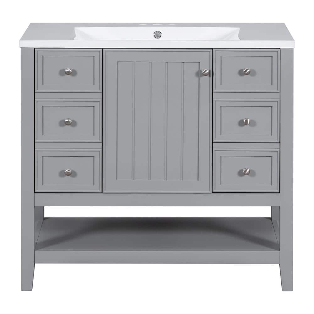 36 in. W x 18 in. D x 34.1 in. H Freestanding Bath Vanity in Grey with Whit