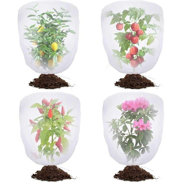 4-Pack Garden Netting with Drawstring, 3.3 ft. x 2.7 ft. Transparent PE Material, Plant Protection Cover