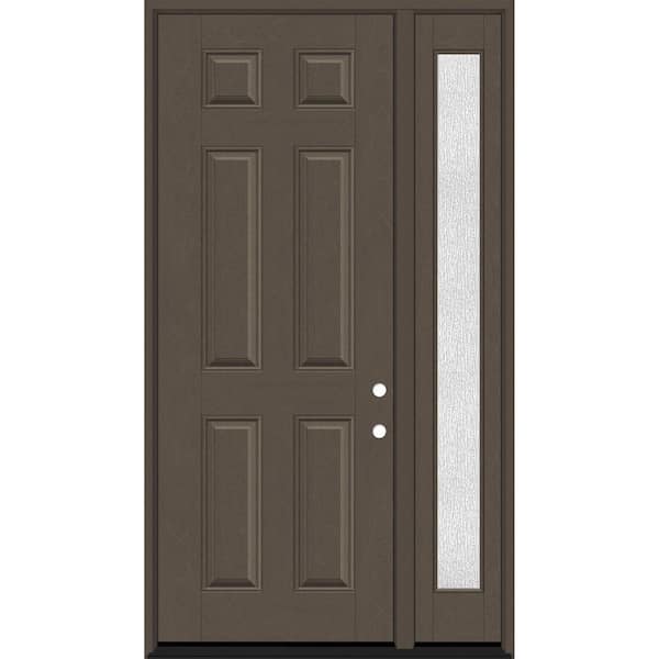 Steves & Sons Regency 53 in. x 96 in. 6-Panel LHIS Ashwood Stain Mahogany Fiberglass Prehung Front Door w/ Rain 14 in. SL 4-9/16