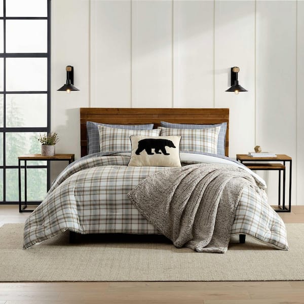 Ashland Plaid 2-Piece Cream/Brown Cotton Twin Comforter Set