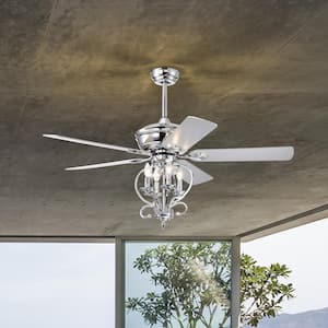 Traditional 52 in. Indoor Chrome Ceiling Fan with Candle-shaped Lamp Socket, 2-Color-Option Blades and Remote Included