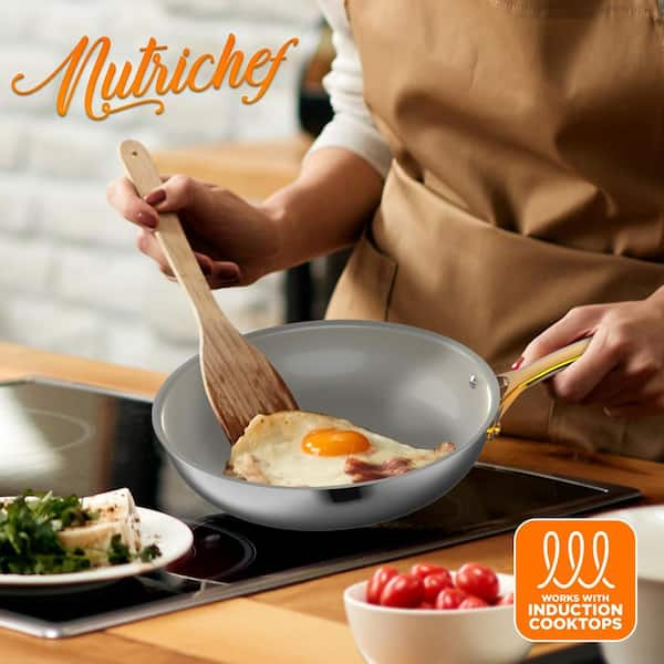 Golden Cream Healthy Nonstick Ceramic 3 Pcs Frying Pan & Woks Set