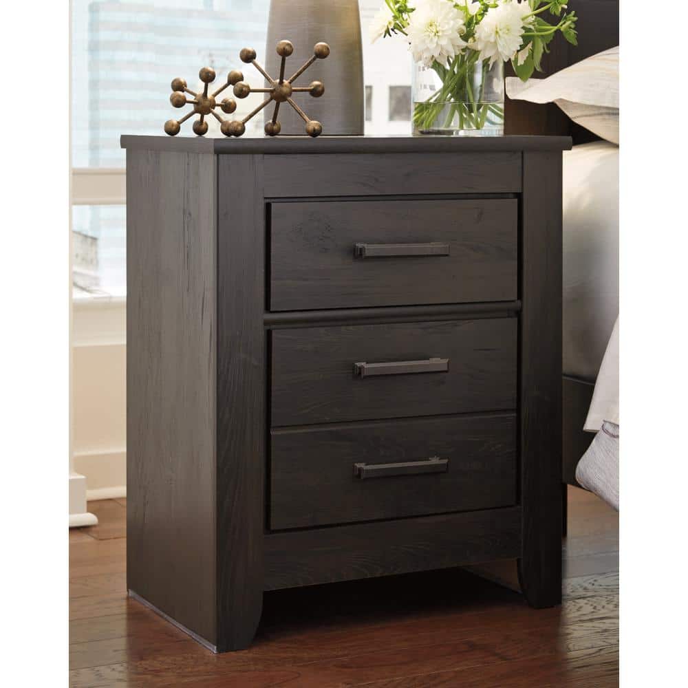 Charcoal Gray 2-Drawer Transitional Nightstand