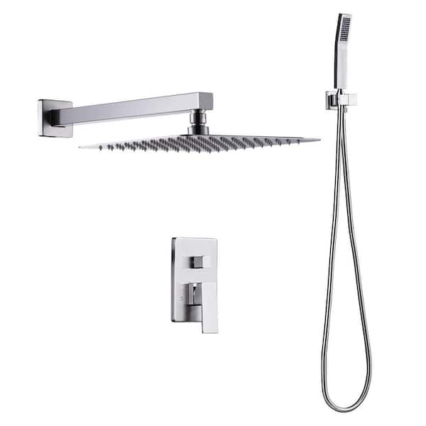 Single Handle 2-Spray Shower Faucet 1.8 GPM 10 in. Shower Head with Handheld Sprayer in Brushed Nickel (Valve Included)