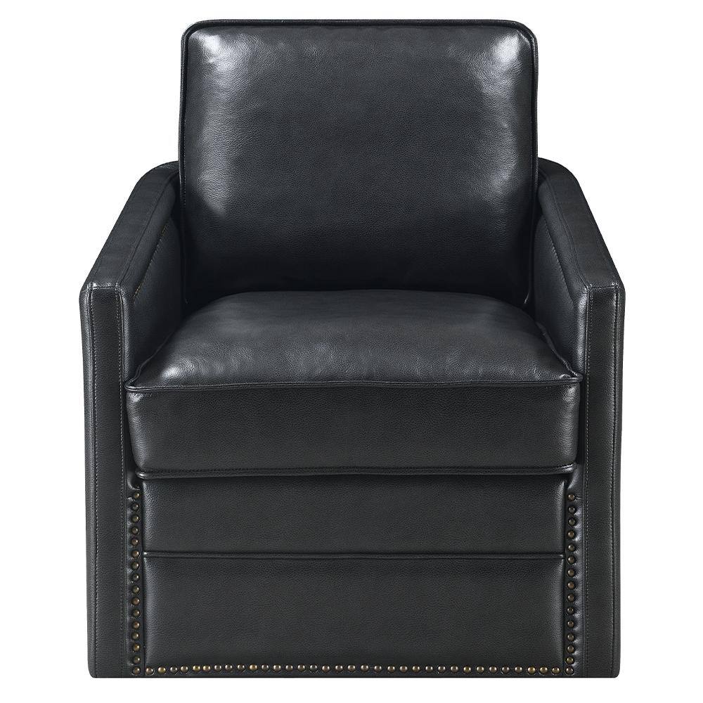 Rocha Black Leather Swivel Accent Chair with Wood Frame