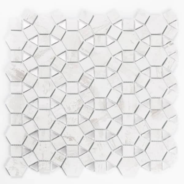 ABOLOS French Country Birch Cobblestone Mosaic 12 in. x 12 in. Wood Look Glass Decorative Wall Tile (10 sq. ft./Case)