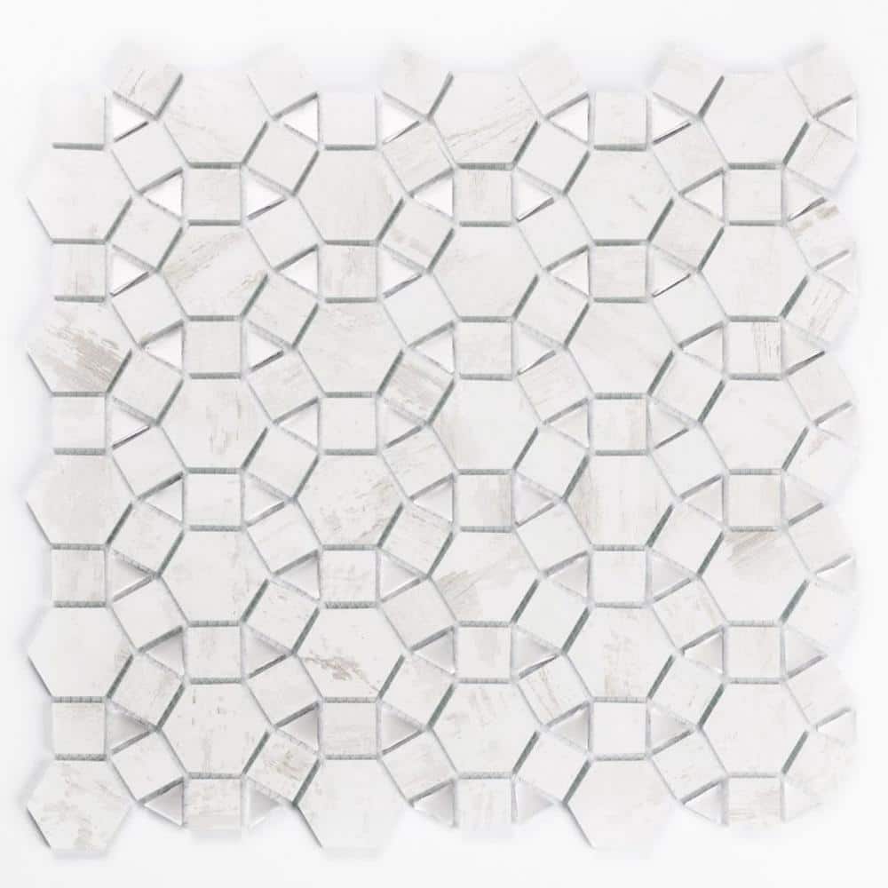 Silver Hexagonal Glass Peel and Stick Wall Tile