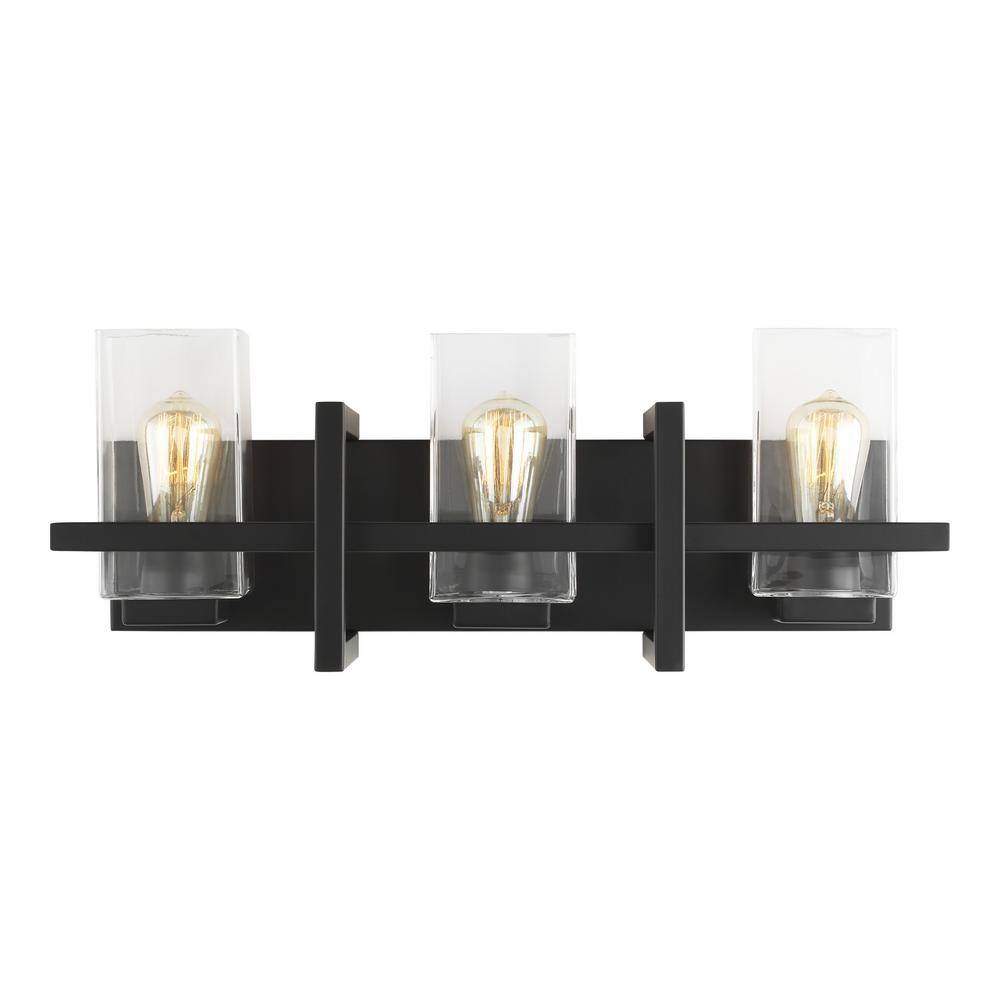 Mitte Midnight Black 3-Light Industrial Bath Vanity with Clear Glass
