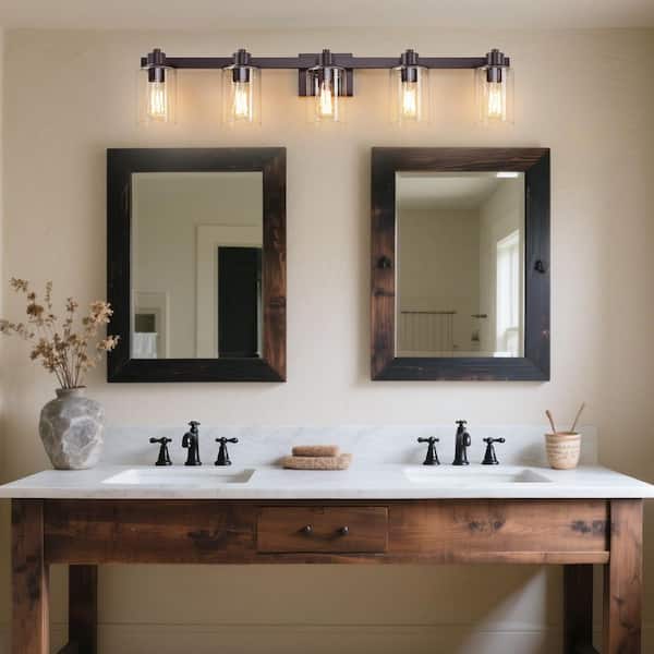 41 in. 5 Light Oil Rubbed Bronze Vanity Light with Clear Glass Shades