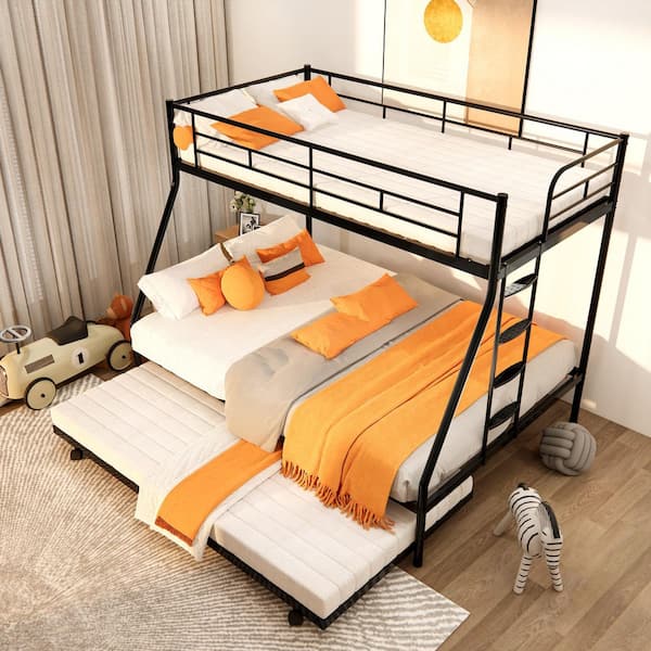 薪　BB88. B99,BB102 GODEER Black Twin over Full Metal Bunk Bed with Trundle