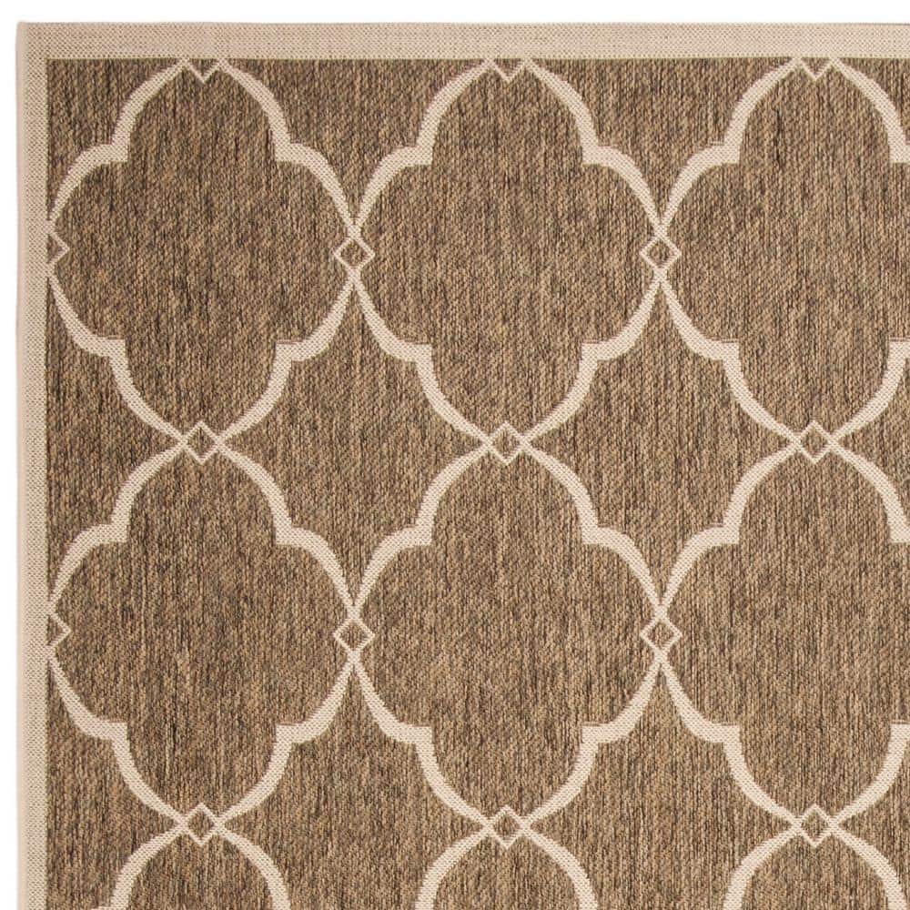 Beige and Cream Geometric 8' x 10' Indoor/Outdoor Synthetic Rug