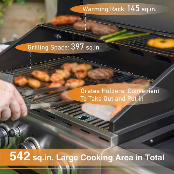 Captiva Designs 4-Burners Propane Gas BBQ Grill with Side Burner &  Porcelain-Enameled Cast Iron Grates, 42,000 BTU Output for Outdoor Cooking  Kitchen