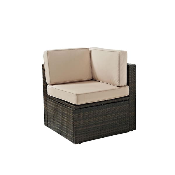 CROSLEY FURNITURE Palm Harbor Brown 1-Piece Wicker Outdoor Sectional with Sand Cushions