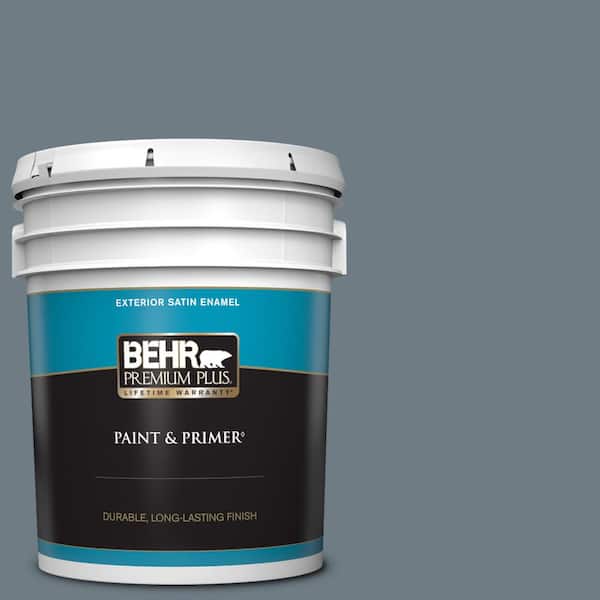 BEHR PREMIUM PLUS 5 gal. #N490-5 Charcoal Blue Satin Enamel Exterior Paint & Primer