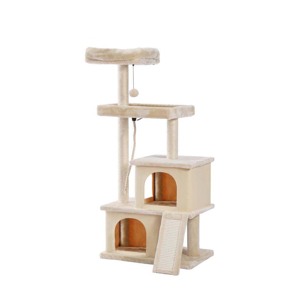 Foobrues Multilevel Luxury Cat Tree Tower 50 Inches with 2 Condos, Spacious  Perches, Scratching Post, Dangling Balls and Ramp LSY-P23169189