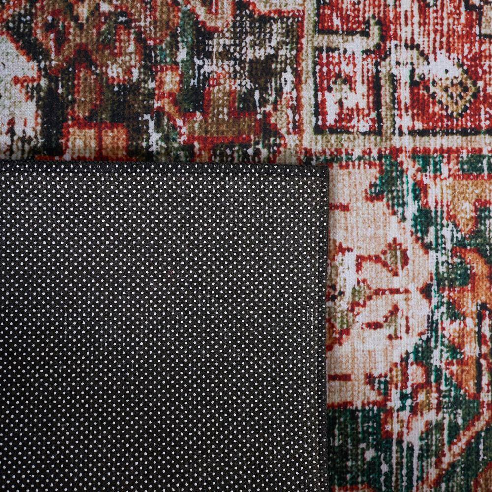 Ivory and Green Machine Washable Rectangular Area Rug