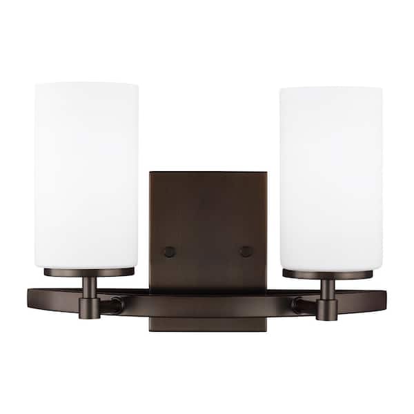 Alturas 13.5 in. 2-Light Brushed Oil Rubbed Bronze Modern Contemporary Bathroom Vanity Light with Satin Etched Glass