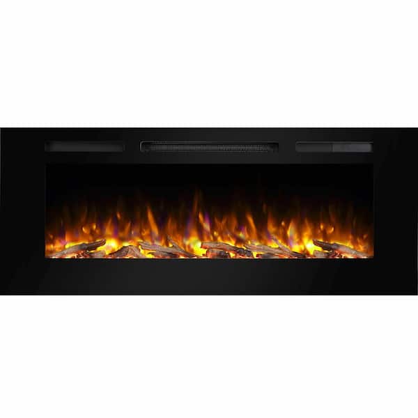 PuraFlame 50 in. Recessed Metal Electric Fireplace Log Set and Crystal 1500W Heater in Black