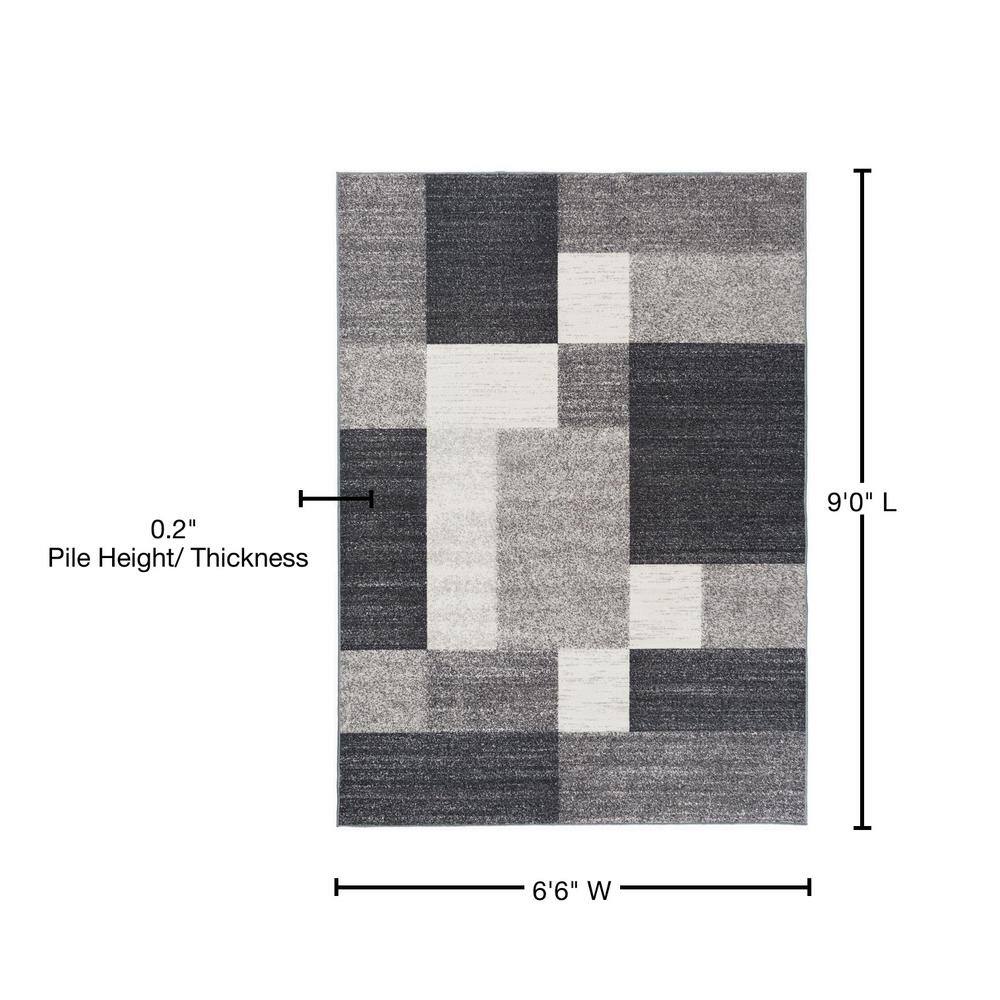 Gray Geometric Tufted Washable Reversible Area Rug 6'6" x 9'