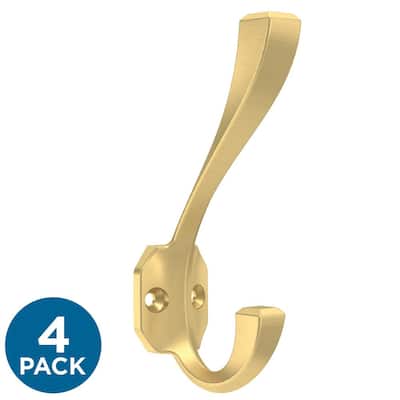 HICKORY HARDWARE Universal 3.5 in. L 5/8 in. C/C Antique Brass Double Coat  Hook (4-Pack) V04P27120-AB - The Home Depot