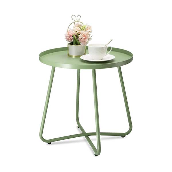 ITOPFOX Green Round Metal 17.72 Outdoor Side Table with Extension