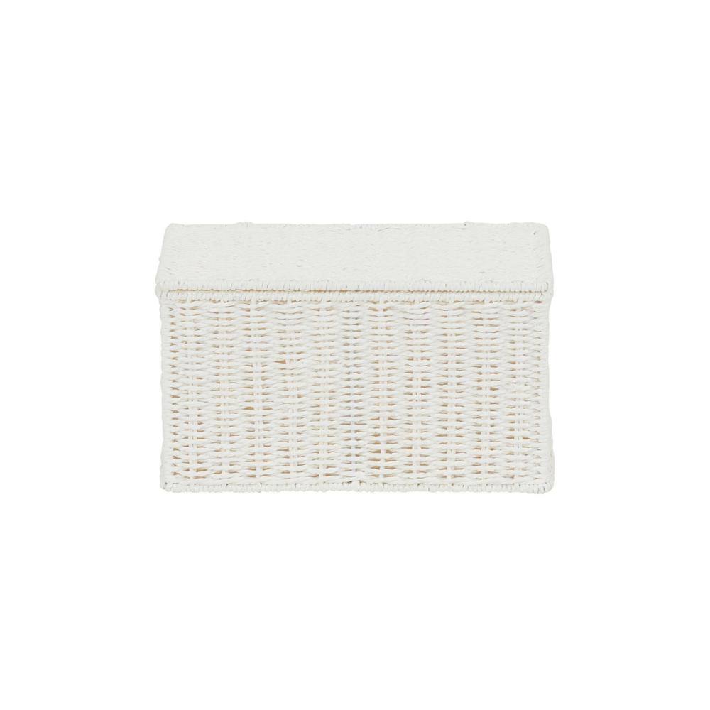Compact White Paper Rope Wicker Storage Basket with Lid