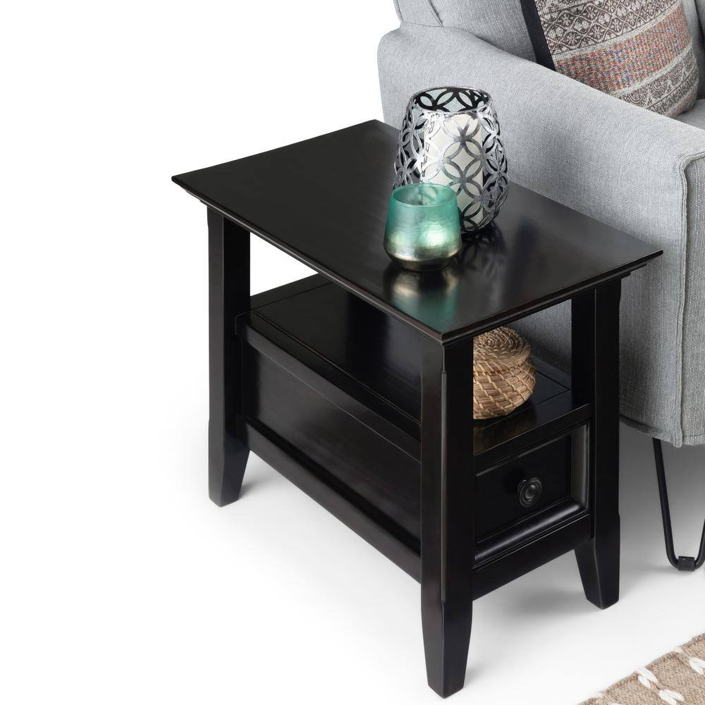 Hickory Brown Wood Round Side Table with Storage