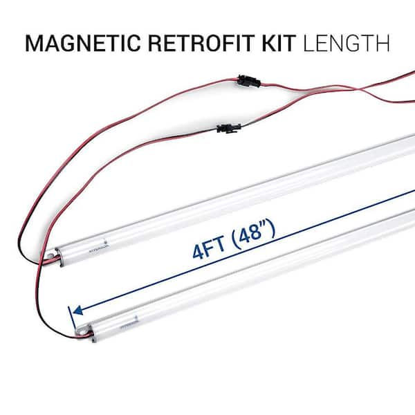 UL Crystal White Hyperikon Magnetic Mount 4 Foot LED Tube DLC 240 Watt Replacement Panel Light Retrofit Kit 1 Driver 2 Tubes Per Kit 36W 4 Pack