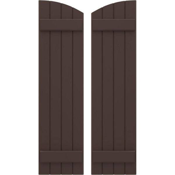 Ekena Millwork 14 in. W x 61 in. H Americraft Exterior Real Wood Joined Board and Batten Shutters with Elliptical Top in Raisin Brown