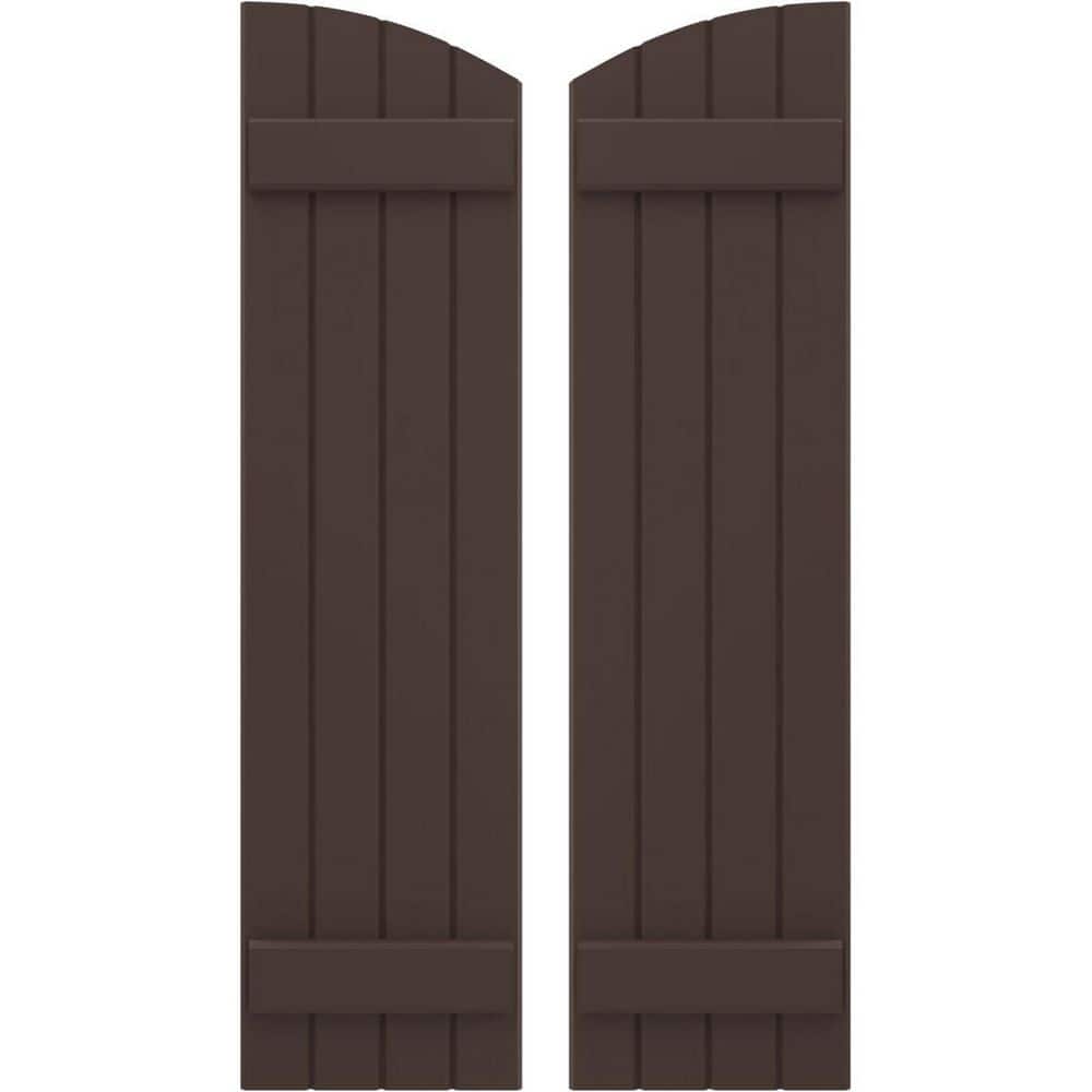 14 in. W x 62 in. H Americraft Exterior Real Wood Joined Board and Batten Shutters with Elliptical Top in Raisin Brown price history on PriceWatchPro