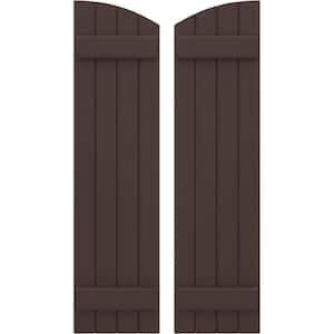 14 in. W x 71 in. H Americraft Exterior Real Wood Joined Board and Batten Shutters with Elliptical Top in Raisin Brown