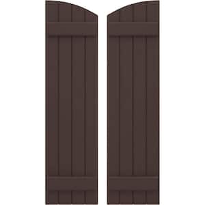 14-in W x 78-in H Americraft Exterior Real Wood Joined Board and Batten Shutters w/Elliptical Top Raisin Brown