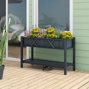 47 in. x 18 in. x 29 in. Plastic Raised Garden Bed with Storage Shelf and Drainage Holes in Black