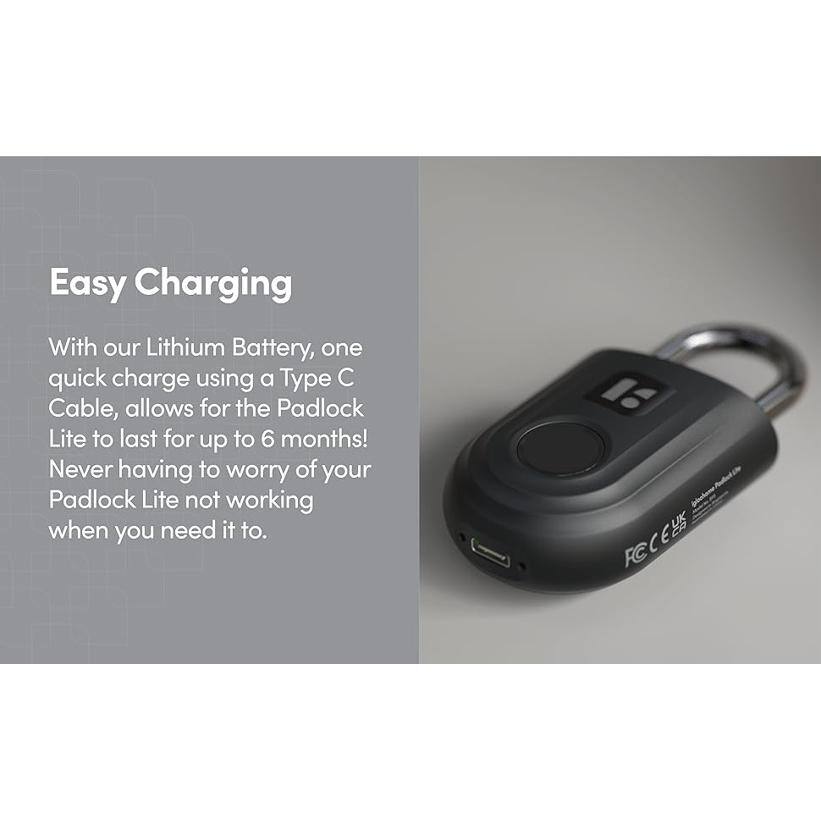 Black Smart Fingerprint Padlock with Mobile App