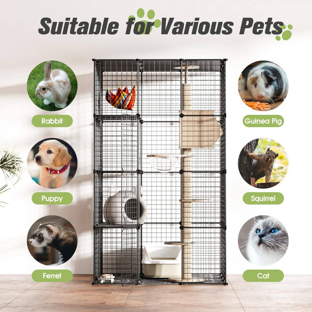 Extra Large Black Metal Cat Cage Playpen with Platforms