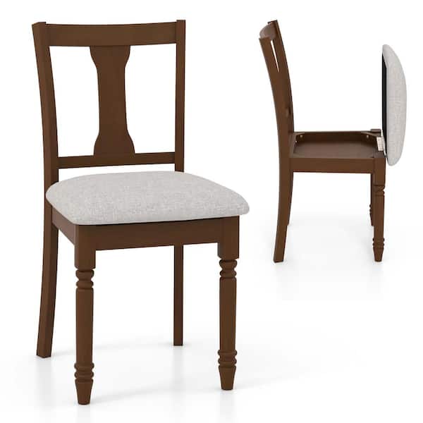 Costway 2-Pieces Brown and Light Gray Wood Chair Antique Upholstered Chair with Storage Space Chaise Lounge