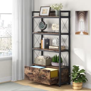 Atencio Rustic Brown File Cabinet with Drawer and Open Storage Shelves Bookcase for Letter Size/A4 Size Lateral