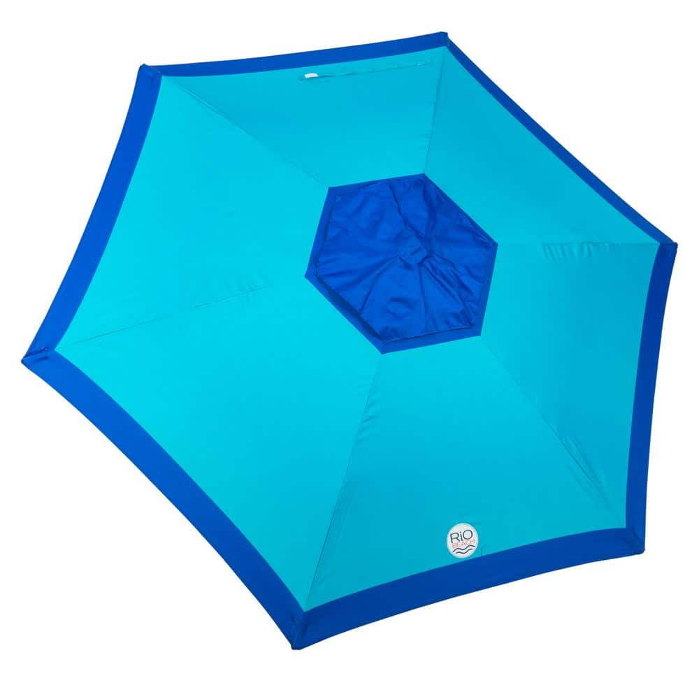 Rio 7 ft. Steel Tilt Beach Umbrella with ANCHORX Sand Anchor in Blue and Turquoise