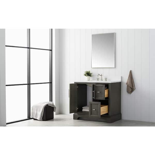 Vanity Art Chambery 36 in. W x 22 in. D x 34.5 in. H Bathroom Vanity in Silver Grey with Engineered Marble Top