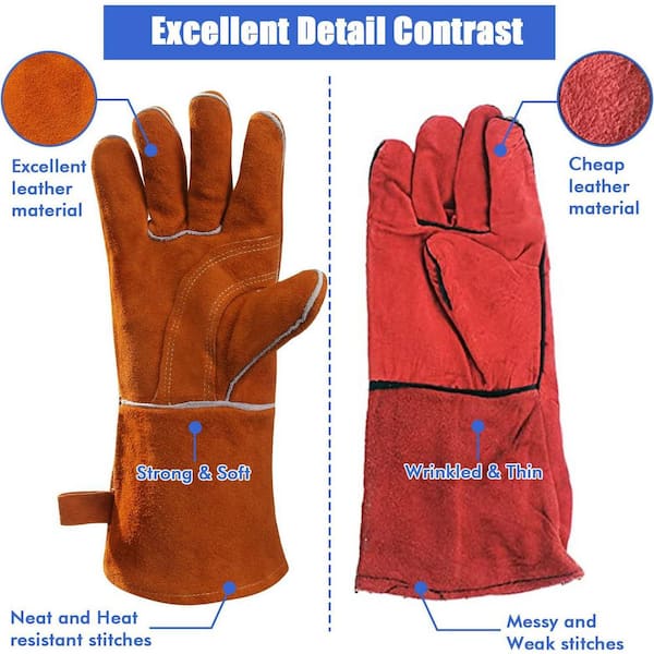 TRQWH Leather Welding Sleeves – Thick Cowhide, Flame Retardant, 18.5-Inch Length, Kevlar Stitching, Adjustable Velcro, Orange