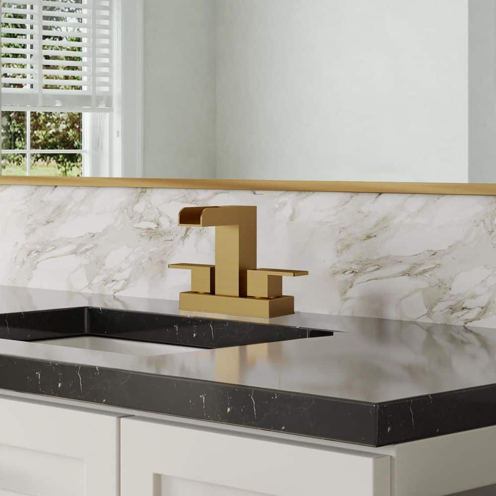 EVERSTEIN Waterfall Open Spout 4 in. Centerset Dual Handle Mid Arc