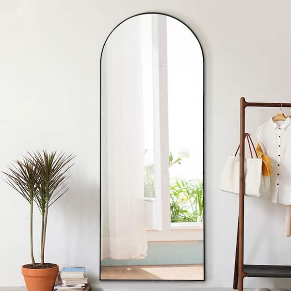Dovelina Black 21 in. W x 64 in. H Modern Arched Metal Framed Full Length Floor Standing Mirror
