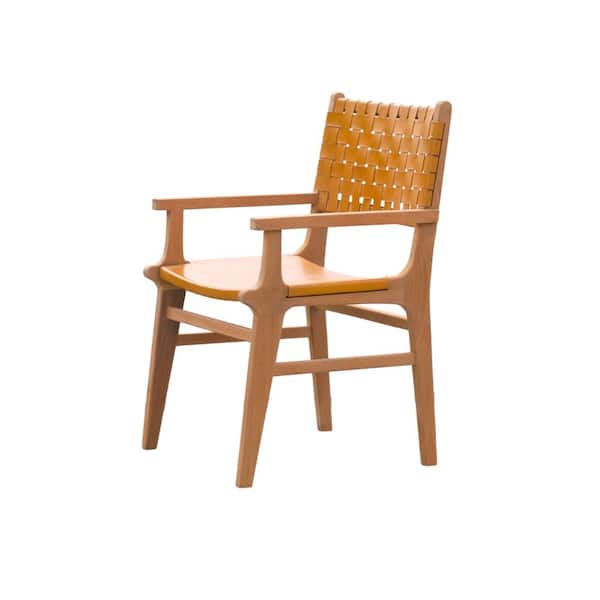 POSH POLLEN Calabasas Outdoor Woven Leather and Teak Dining Arm Chair