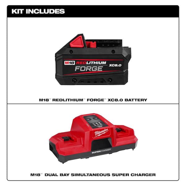 M18 18V Lithium-Ion REDLITHIUM FORGE 8.0 Ah Battery Pack with M18 18V Dual Bay Simultaneous Super Charger