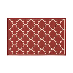 Ella Red and Ivory 3 ft. x 3 ft. Indoor/Outdoor Area Rug