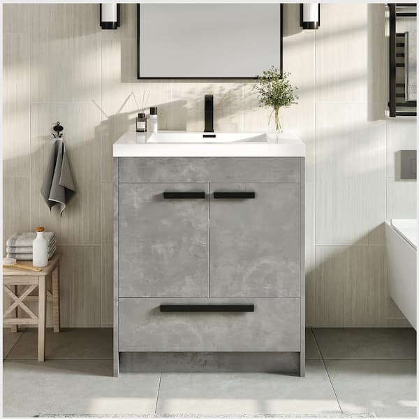 Eviva Lugano 24 In. Single Sink Concrete Gray Bath Vanity With White 