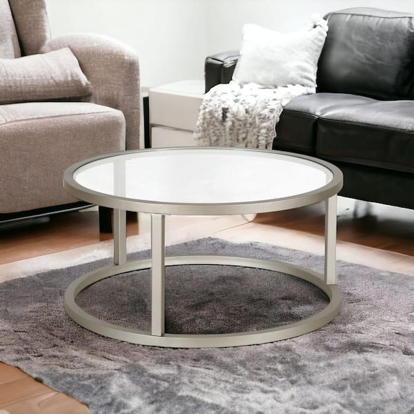 HomeRoots 35 in. Silver Round Glass Coffee Table
