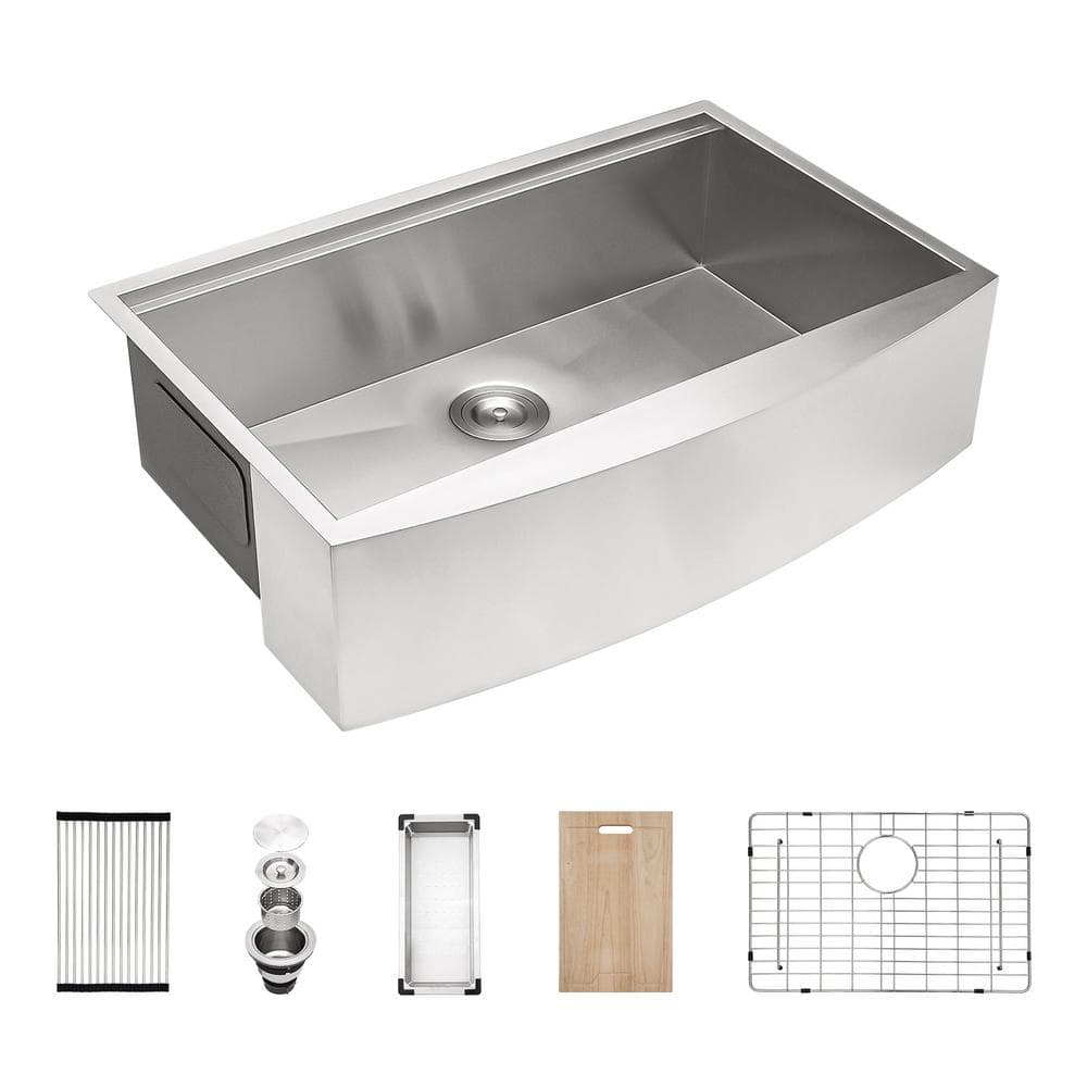 18 Gauge Stainless Steel Farmhouse Sink 30 in. Single Bowl Apron Front Workstation Kitchen Sink with Accessories -  cadeninc, Lor-LQW1-220